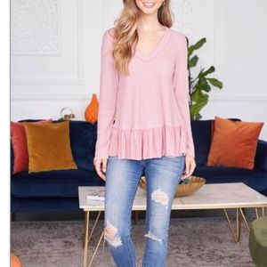 Powder rose blush PINK peplum long-sleeve top. PRETTY!🌸